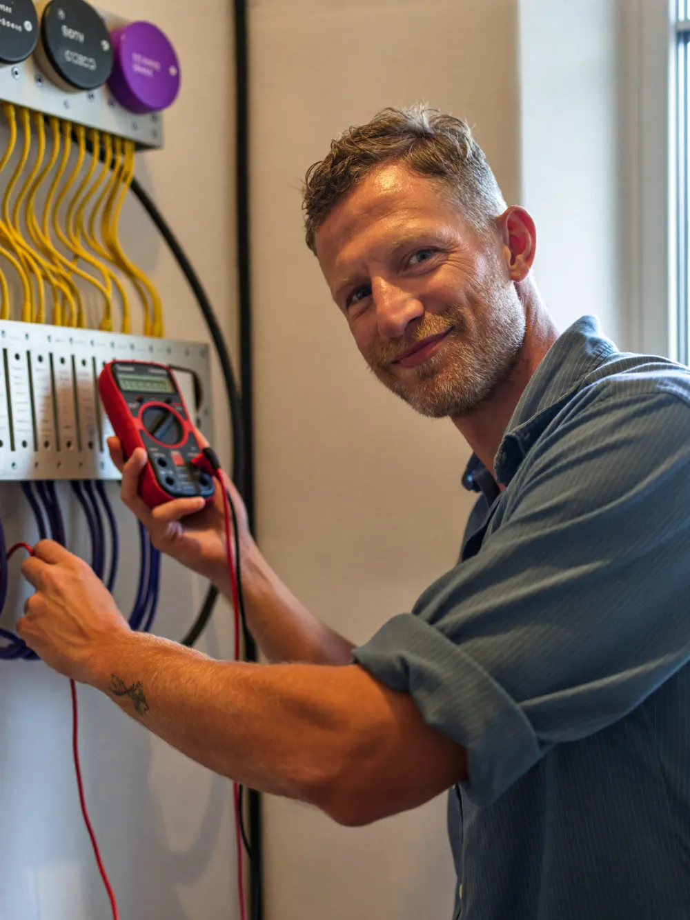 Elektriker prüft eine Unterverteilung
