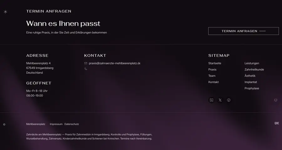 Ausschnitt der Musterseite von Zahnärzte am Mehlbeerenplatz