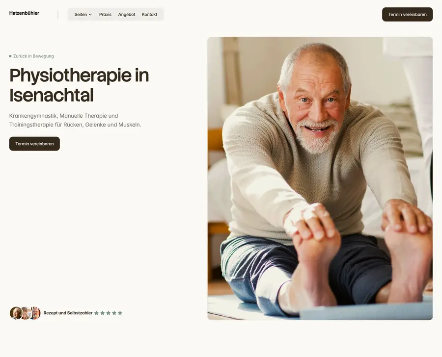 Ausschnitt der Musterseite von Physiotherapie Hatzenbühler