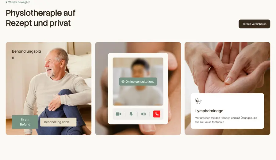 Ausschnitt der Musterseite von Physiotherapie Hatzenbühler