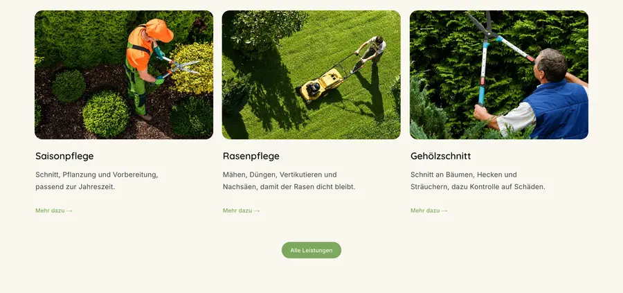 Ausschnitt der Musterseite von Gartenbau Kief