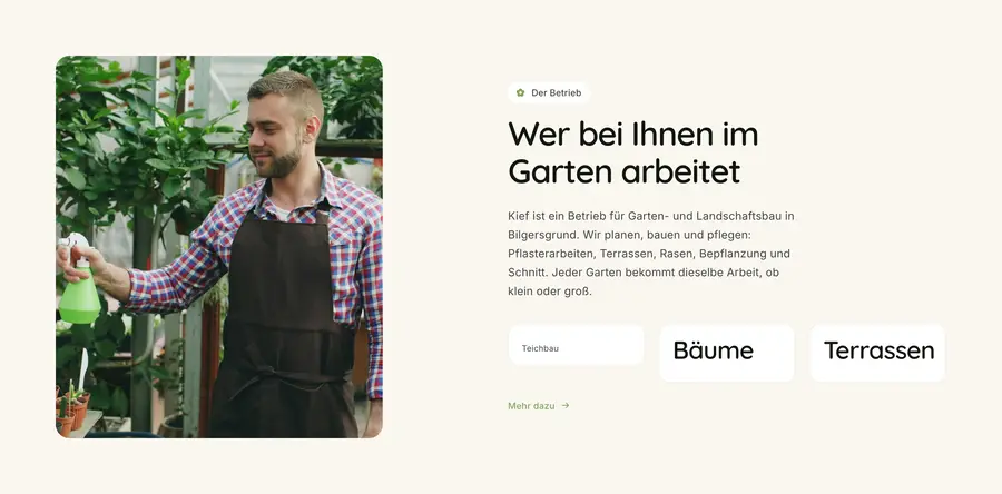 Ausschnitt der Musterseite von Gartenbau Kief