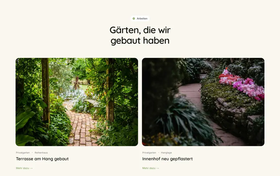 Ausschnitt der Musterseite von Gartenbau Kief