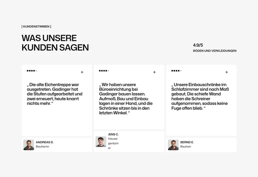 Ausschnitt der Musterseite von Schreinerei Gadinger & Sohn
