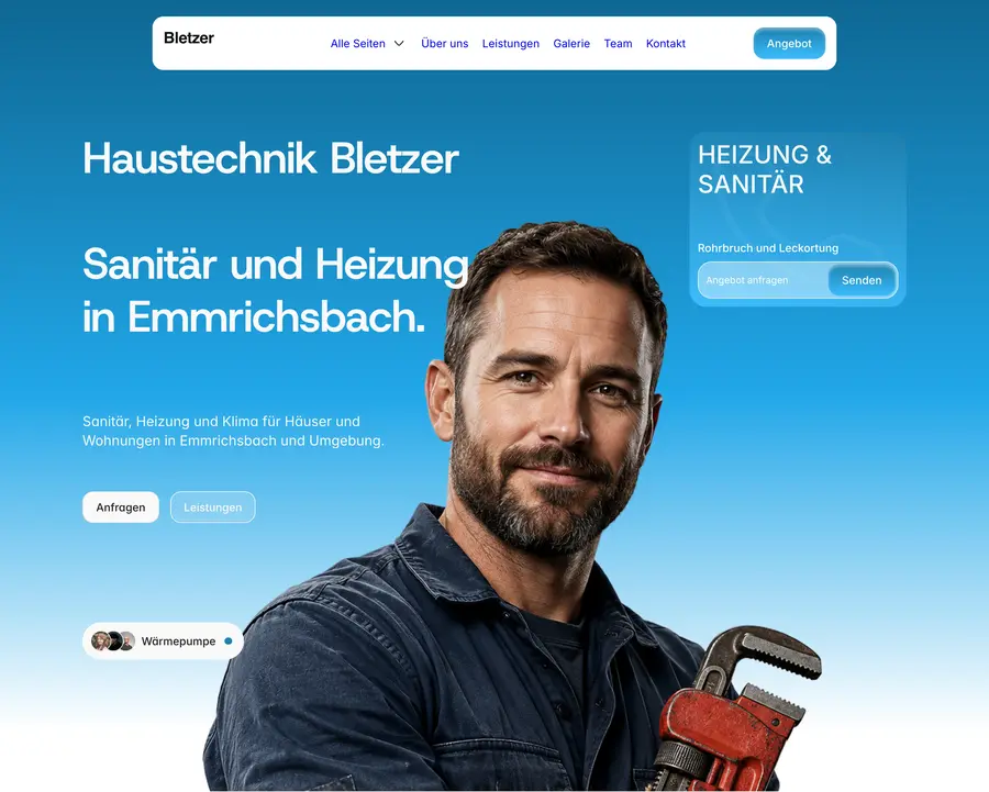 Ausschnitt der Musterseite von Haustechnik Bletzer