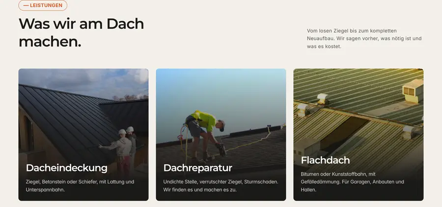 Ausschnitt der Musterseite von Bedachungen Hilsendegen