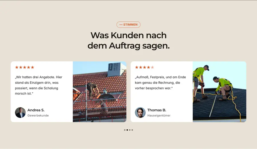 Ausschnitt der Musterseite von Bedachungen Hilsendegen