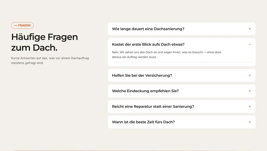 Ausschnitt der Musterseite von Bedachungen Hilsendegen